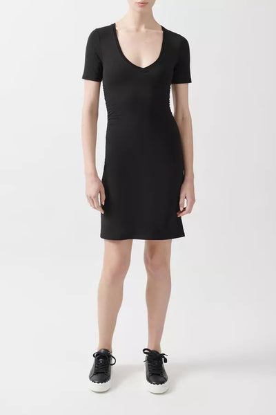 ATM SS V-Neck Side Ruched Dress