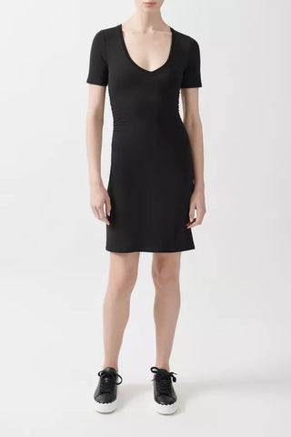 ATM SS V-Neck Side Ruched Dress